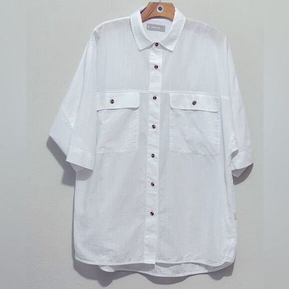 Everlane Oversized Textured Camp Short Sleeve Shirt w/ Chest Pockets Size Small - Picture 1 of 7